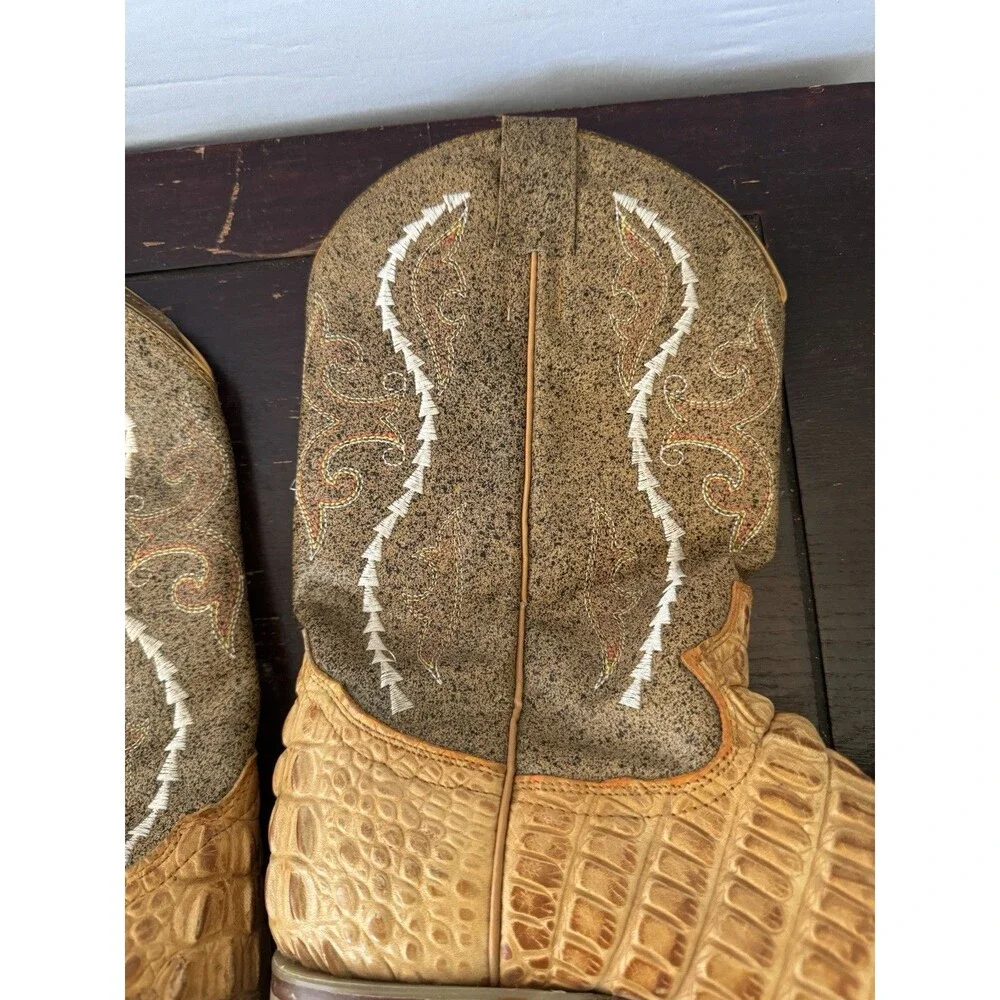 Gran Rider Croc Print Western Cowboy Boots Tan Brown Men’s 8.5 Made Mexico